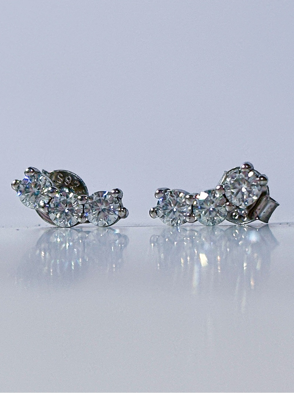 Moissanite Curved Bar Stud Earrings 925 Sterling Silver GRA Certified 3 Stone